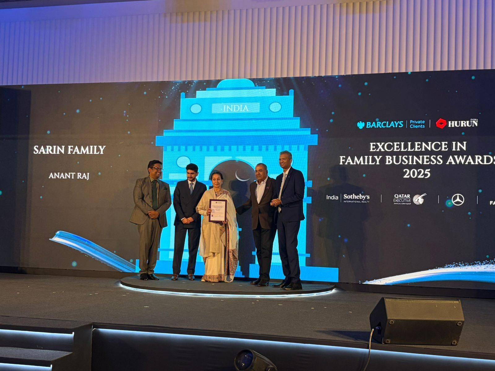 Sarin Family of Anant Raj Ltd Honoured With Hurun India Excellence in Family Business Award